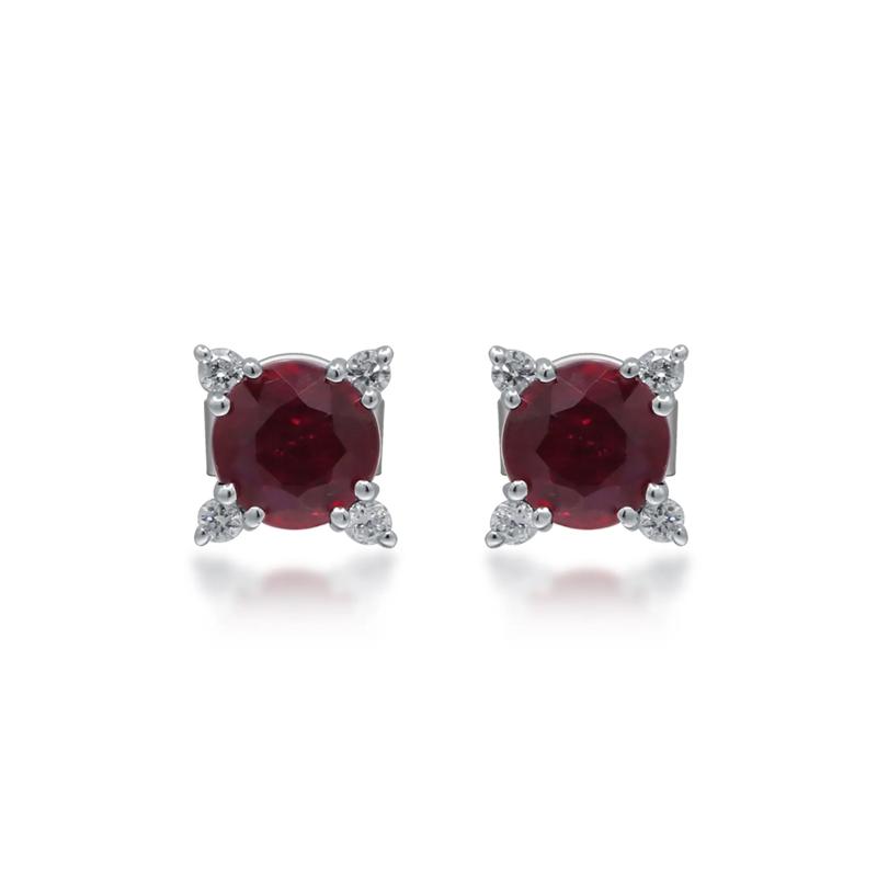 Ruby and Diamond Accent Stud Earrings in 10K White Gold – Image 2 of 3