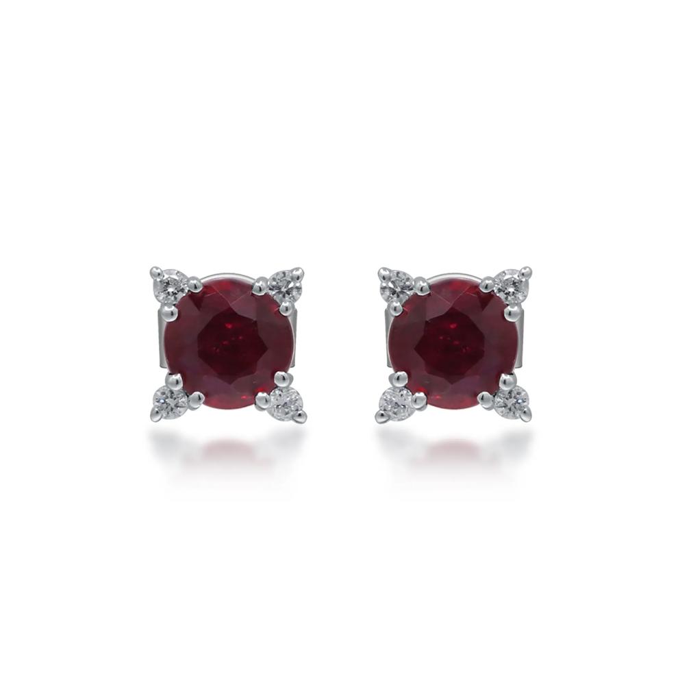 Ruby and Diamond Accent Stud Earrings in 10K White Gold – Image 2 of 3