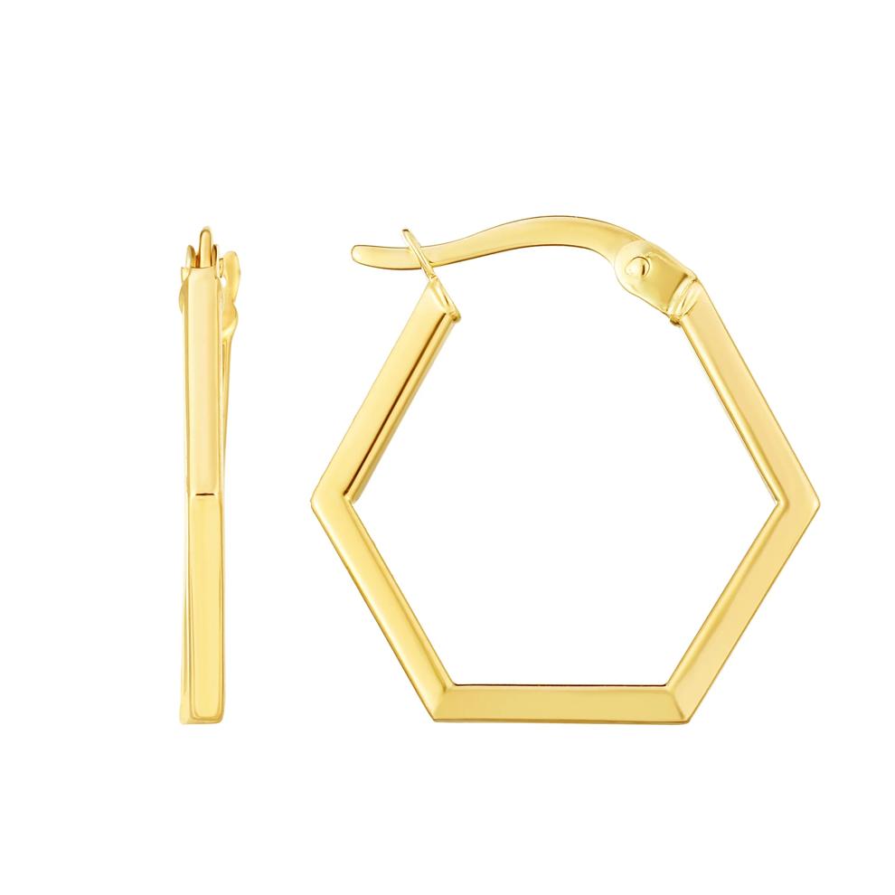 Hexagon Hoop Earrings in 14K Yellow Gold, 20MM – Image 1 of 3