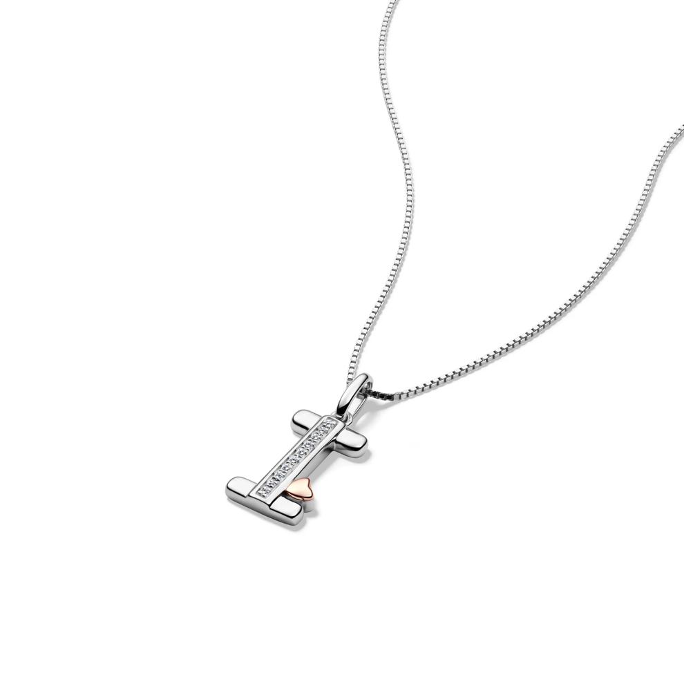 Diamond Accent Initial I Pendant in Sterling Silver and 14K Rose Gold – Image 4 of 5