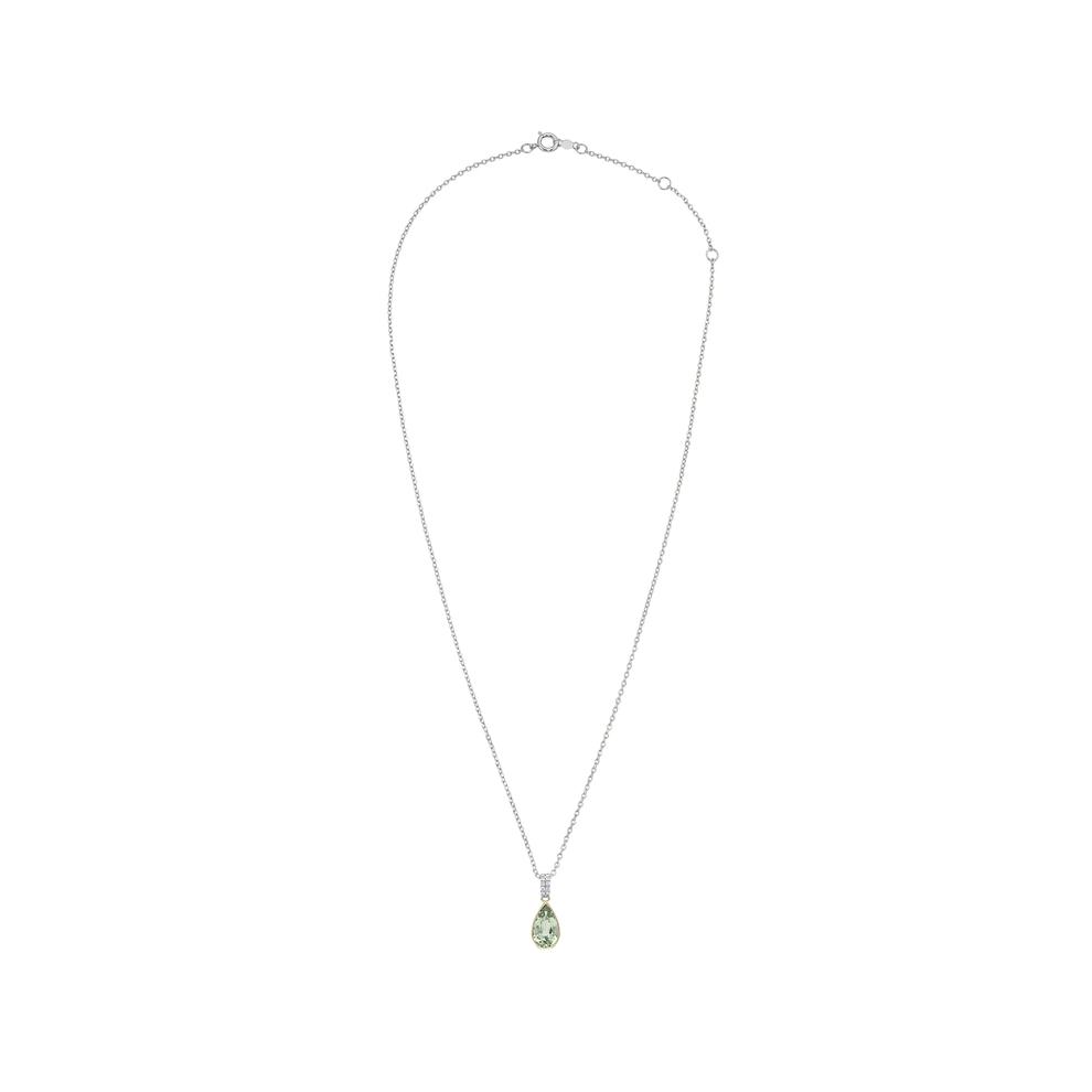 Green Quartz &amp; Diamond Two-Tone Drop Pendant Necklace in 10K Yellow &amp; White Gold (1/10 ct. tw.) – Image 3 of 4