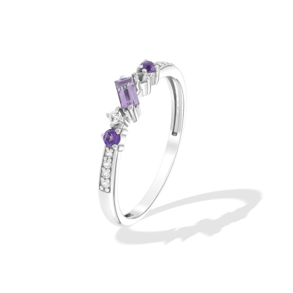 Pink Amethyst &amp; Lab-Created White Sapphire Stack Ring in Sterling Silver – Image 4 of 4