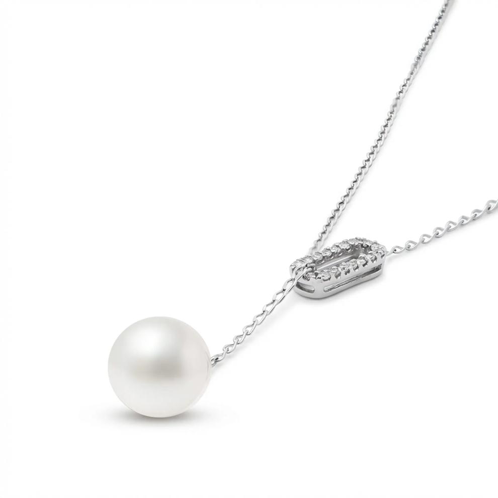 Freshwater Cultured Pearl &amp; Diamond Y-Necklace in 10K White Gold (1/10 ct. tw.) – Image 3 of 4