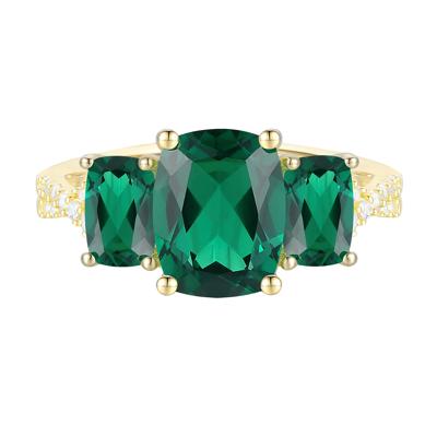Lab-Created Emerald & Diamond Three-Stone Ring in 10K Yellow Gold (1/10 ct. tw.)