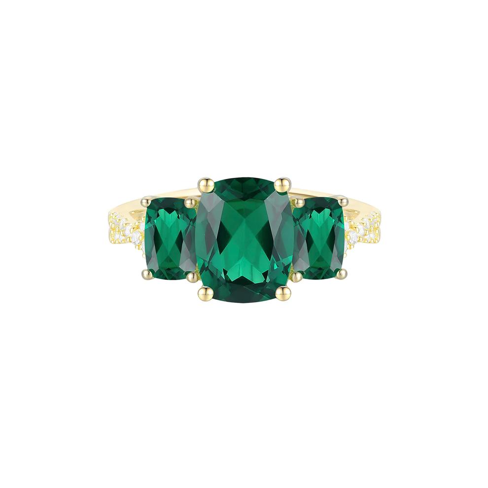 Lab-Created Emerald &amp; Diamond Three-Stone Ring in 10K Yellow Gold (1/10 ct. tw.) – Image 1 of 3