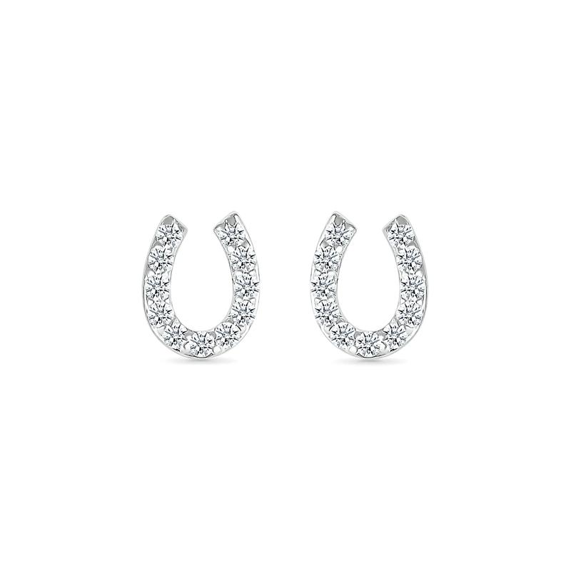 Diamond Horseshoe Studs in 10K White Gold &#40;1/6 ct. tw.&#41; – Image 2 of 3