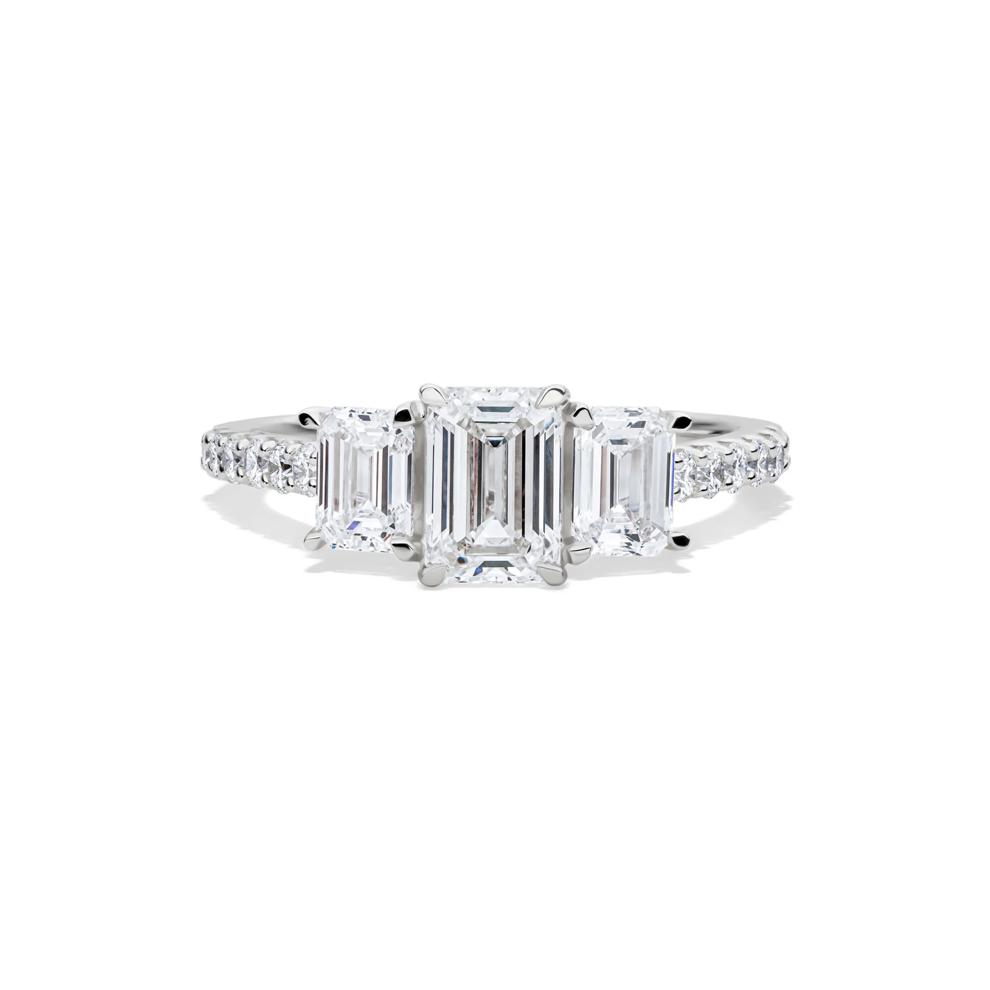 Lab Grown Diamond Emerald-Cut Three Stone Ring in 14K White Gold (2 ct. tw.) – Image 1 of 5