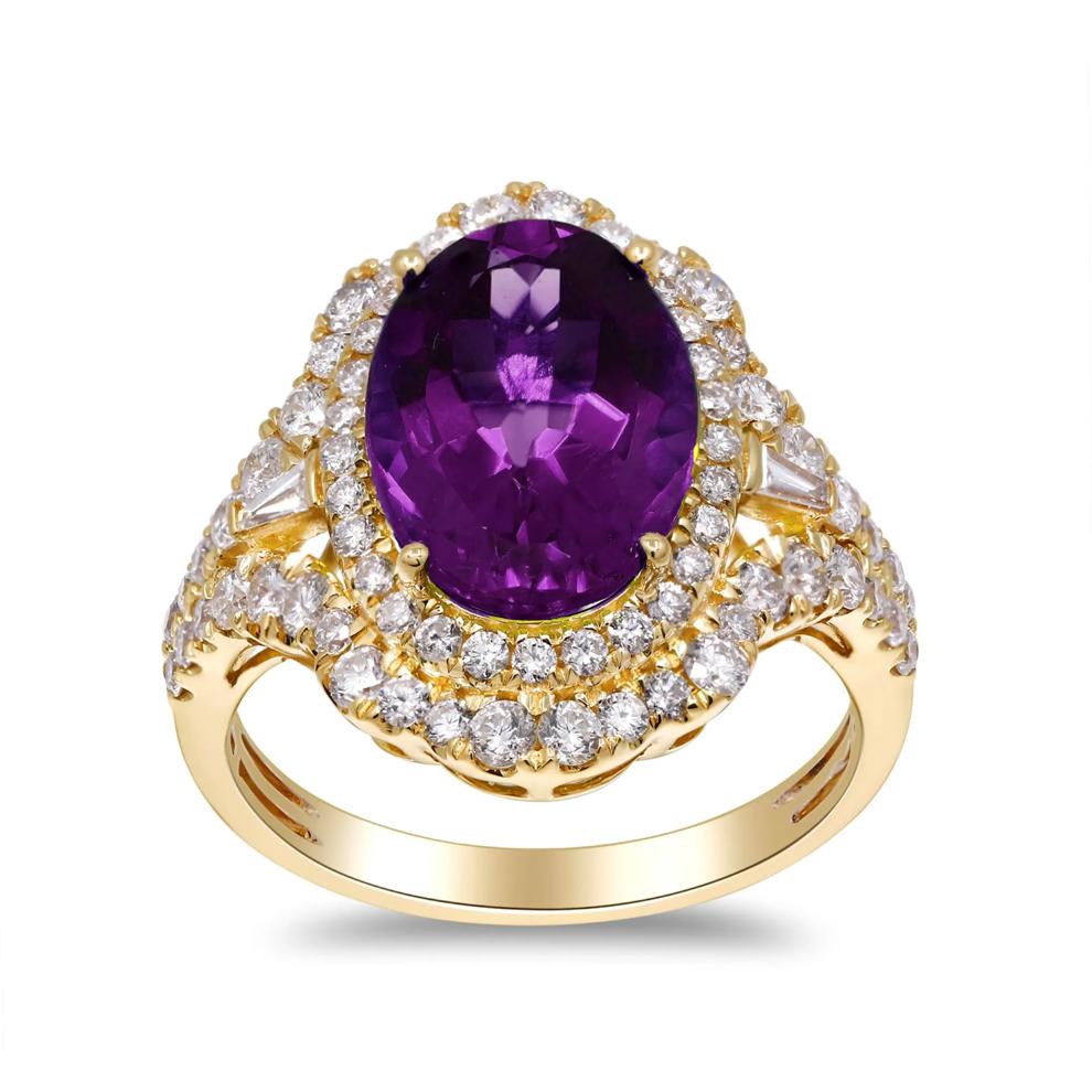 Oval Amethyst &amp; Diamond Ornate Ring in 14K Yellow Gold (1 ct. tw.) – Image 5 of 5