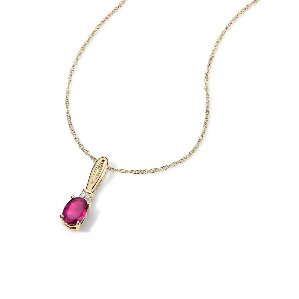 Oval Ruby &amp; Diamond Accent Pendant Necklace in 10K Yellow Gold – Image 4 of 4