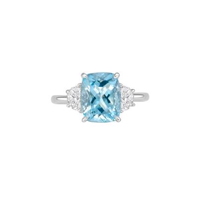 Aquamarine & Diamond Three-Stone Ring in 14K White Gold (1/2 ct. tw.)