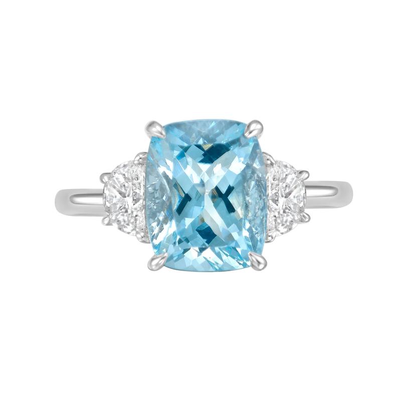 Aquamarine &amp; Diamond Three-Stone Ring in 14K White Gold &#40;1/2 ct. tw.&#41; – Image 1 of 3
