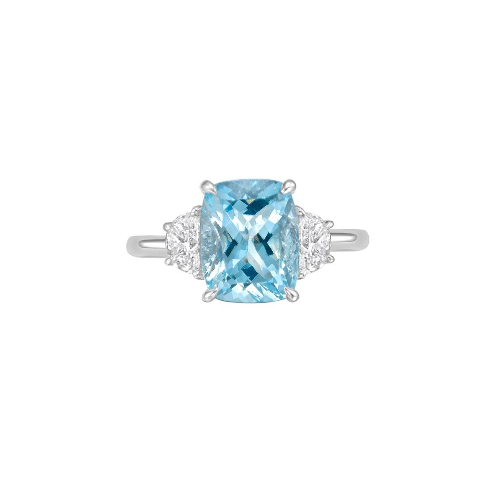 Aquamarine &amp; Diamond Three-Stone Ring in 14K White Gold (1/2 ct. tw.) – Image 1 of 3