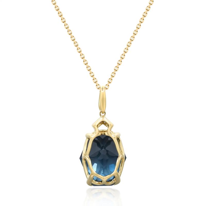London Blue Topaz &amp; Diamond Accent Pendant in 10K Yellow Gold – Image 3 of 3