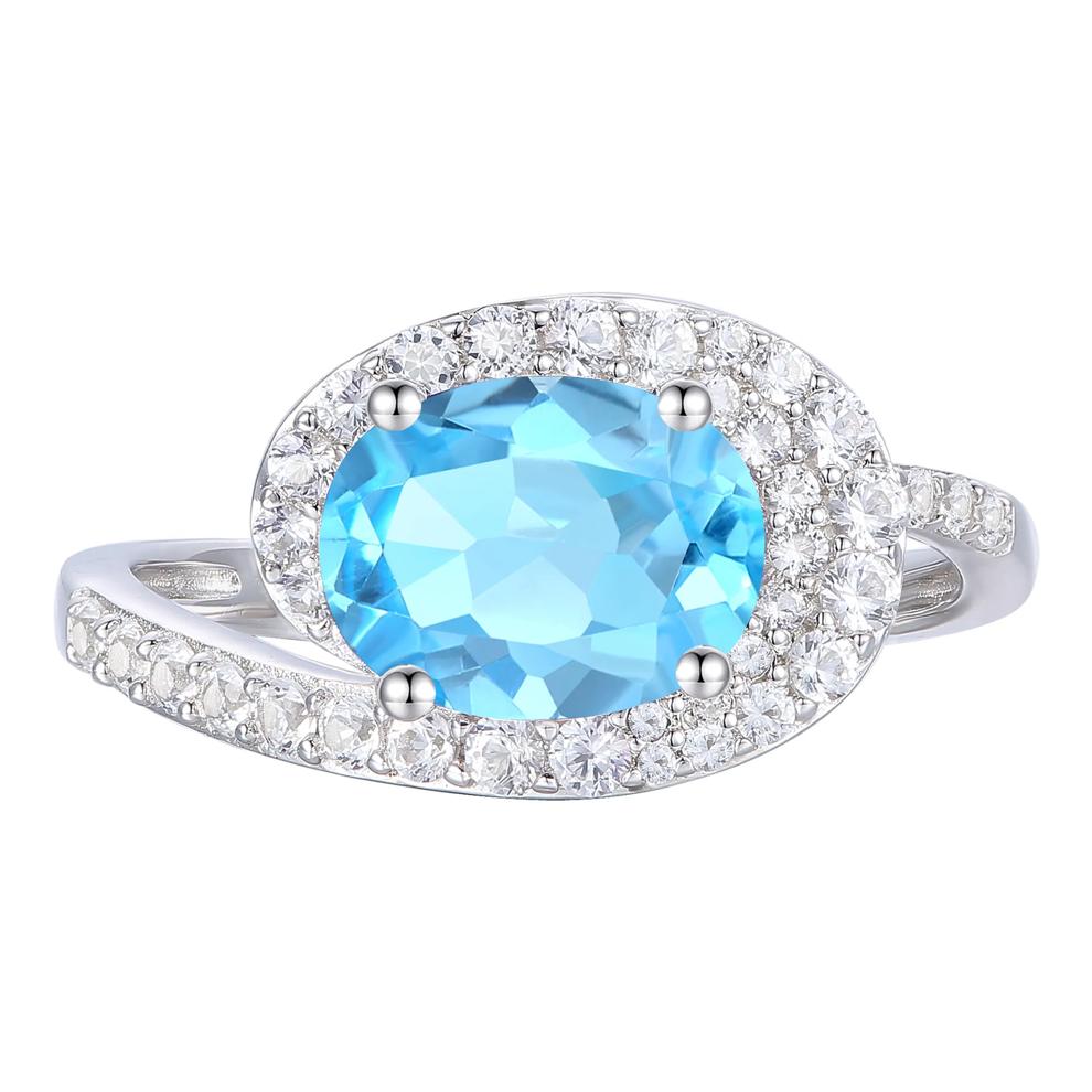 Oval Swiss Blue Topaz and Lab-Created White Sapphire Ring, Earring and Pendant Box Set in Sterling Silver – Image 2 of 8