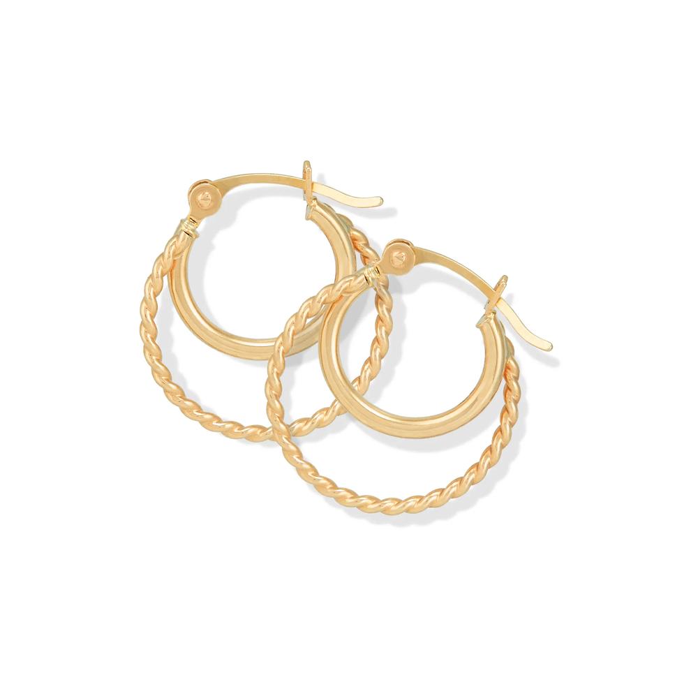 Double Twisted &amp; Tube Hoop Earrings in 14K Yellow Gold, 16.5x15mm – Image 2 of 2