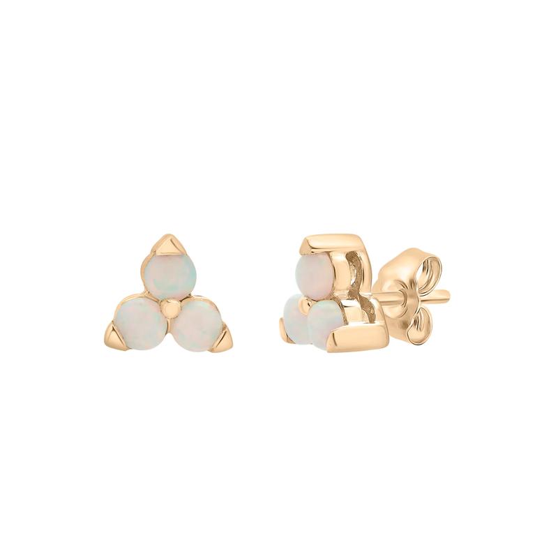 Three-Stone Lab-Created Opal Stud Earrings in 10K Yellow Gold – Image 1 of 1