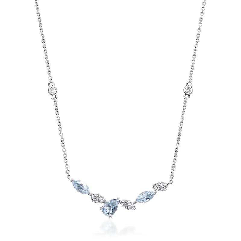 Aquamarine and Diamond Necklace in 10K White Gold &#40;1/4 ct. tw.&#41; – Image 1 of 3
