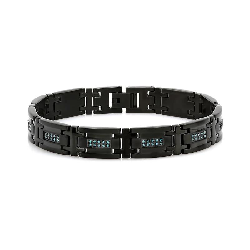 Men&rsquo;s Blue Diamond Link Bracelet in Black Ion-Plated Stainless Steel &#40;1/2 ct. tw.&#41; – Image 1 of 2