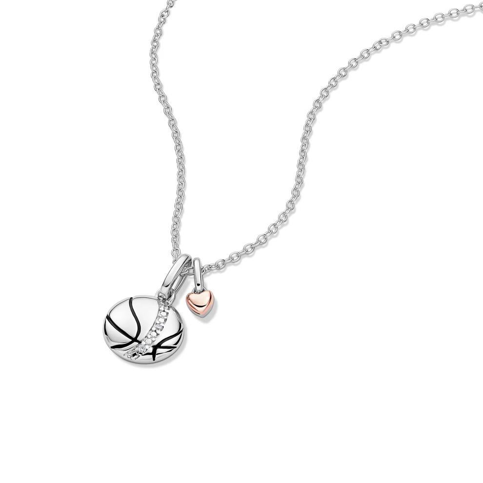 Lab Grown Diamond Accent Basketball Pendant in Sterling Silver &amp; 10K Rose Gold – Image 4 of 5