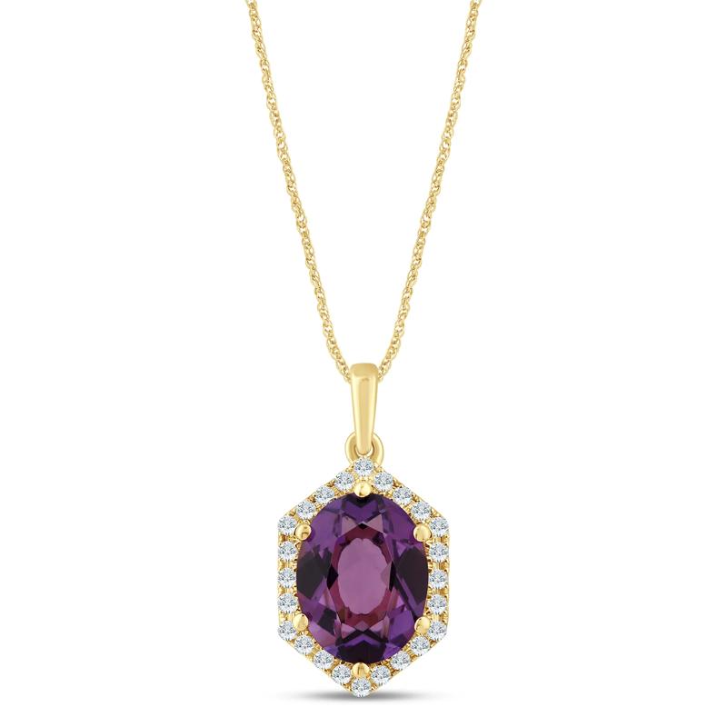 Oval Pink Amethyst Pendant in 10K Yellow Gold &#40;1/10 ct. tw.&#41; – Image 1 of 2