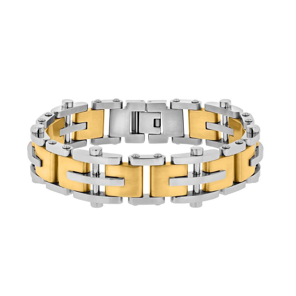 Rivet-Style Link Bracelet in Yellow Ion-Plated Stainless Steel, 15mm, 8.5" – Image 1 of 3