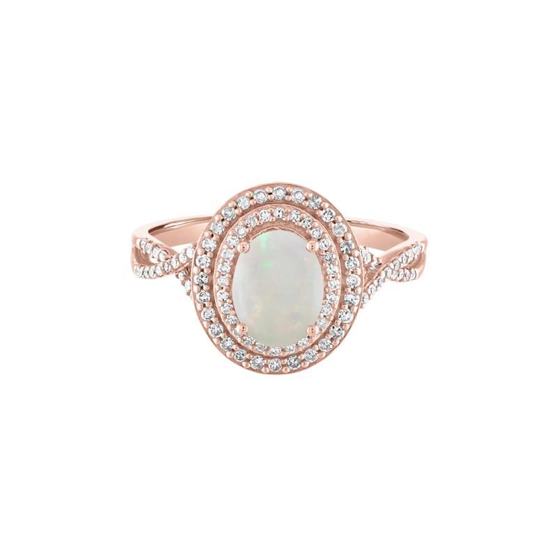 Opal &amp; 1/3 ct. tw. Diamond Ring in 10K Rose Gold – Image 1 of 3