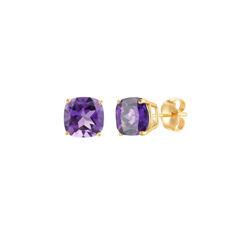 Purple Amethyst Stud Earrings in 10K Yellow Gold – Image 1 of 1