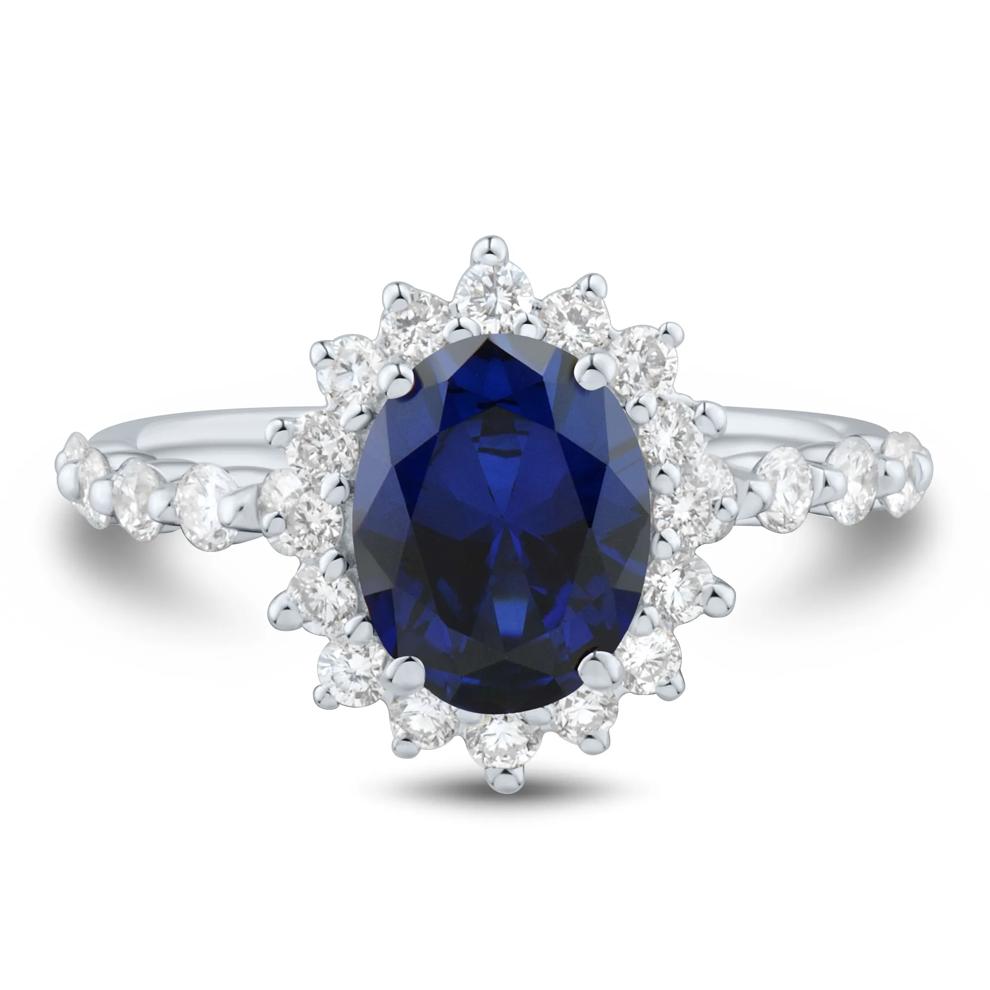 Lab-Created Blue Sapphire and Lab Grown Diamond Halo Ring in 10K White Gold (5/8 ct. tw.) – Image 1 of 3
