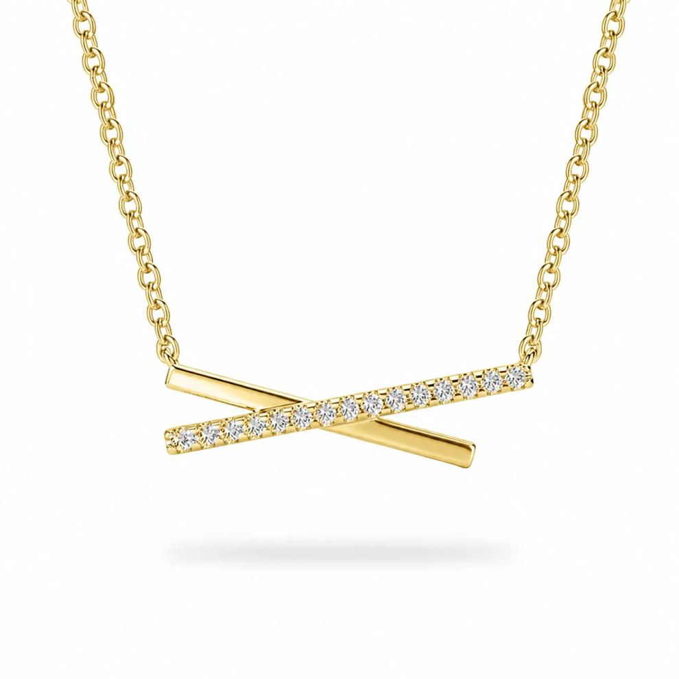 Diamond X Pendant Necklace in 10K Yellow Gold (1/10 ct. tw.) – Image 1 of 4