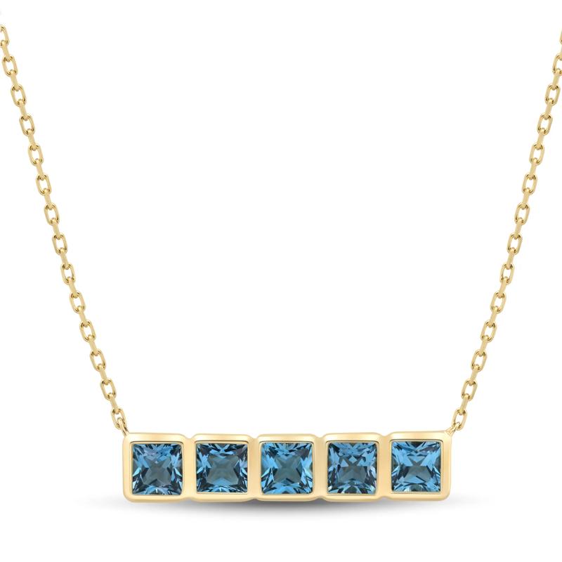 London Blue Topaz Princess-Cut Bar Necklace in 10K Yellow Gold – Image 1 of 3