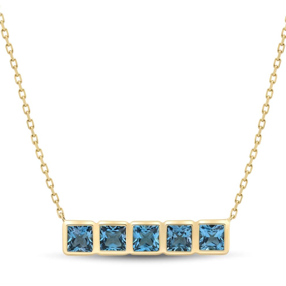 London Blue Topaz Princess-Cut Bar Necklace in 10K Yellow Gold – Image 1 of 3