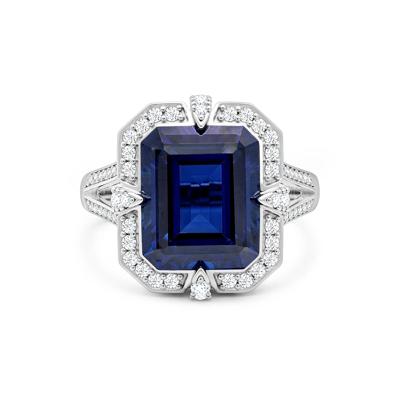 Lab-Created Blue Sapphire & White Sapphire Cocktail Ring in Sterling Silver