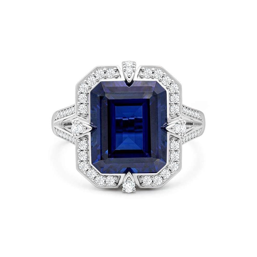 Lab-Created Blue Sapphire &amp; White Sapphire Cocktail Ring in Sterling Silver – Image 1 of 4