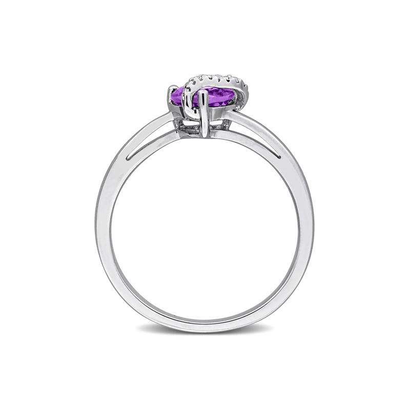 Heart-Shaped Amethyst and Diamond Accent Ring in Sterling Silver – Image 2 of 4