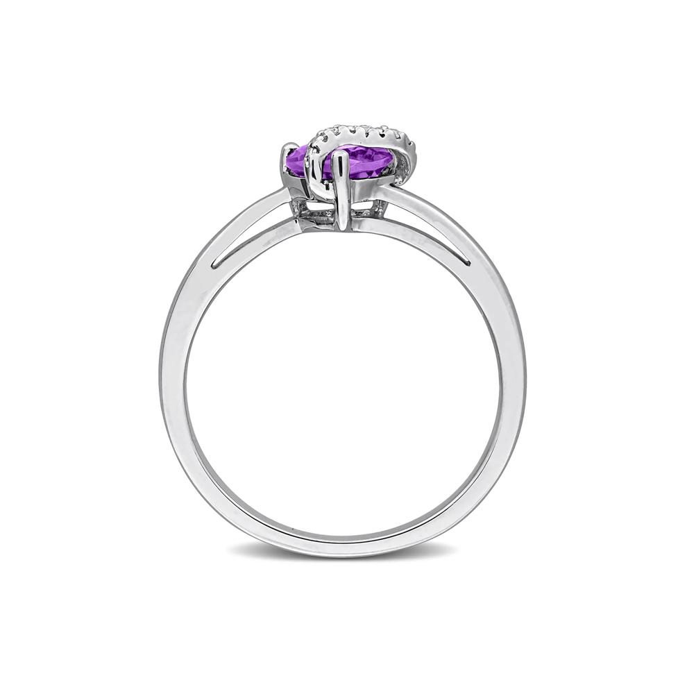 Heart-Shaped Amethyst and Diamond Accent Ring in Sterling Silver – Image 2 of 4