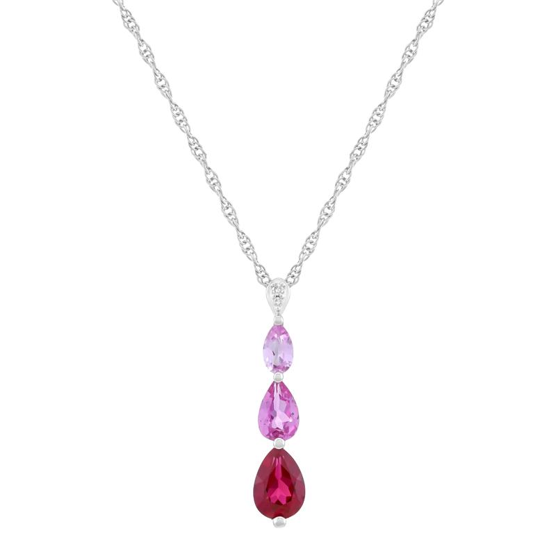 Three-Stone Lab-Created Ruby, Lab-Created Pink Sapphire and Diamond Accent Pendant in Sterling Silver – Image 1 of 3