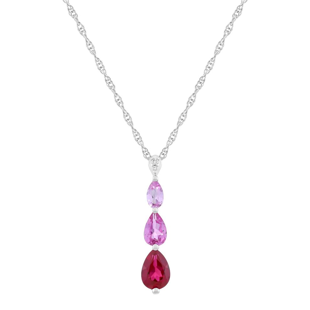 Three-Stone Lab-Created Ruby, Lab-Created Pink Sapphire and Diamond Accent Pendant in Sterling Silver – Image 1 of 3