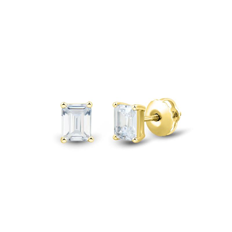 Lab Grown Diamond Emerald-Cut Four-Prong Studs in 14K Yellow Gold &#40;1 ct. tw.&#41; – Image 2 of 3