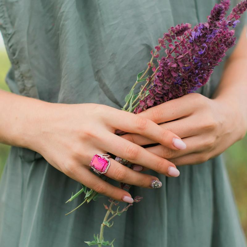 Pink Topaz and Diamond Ring in 14K White Gold &#40;1/2 ct. tw.&#41; – Image 5 of 8