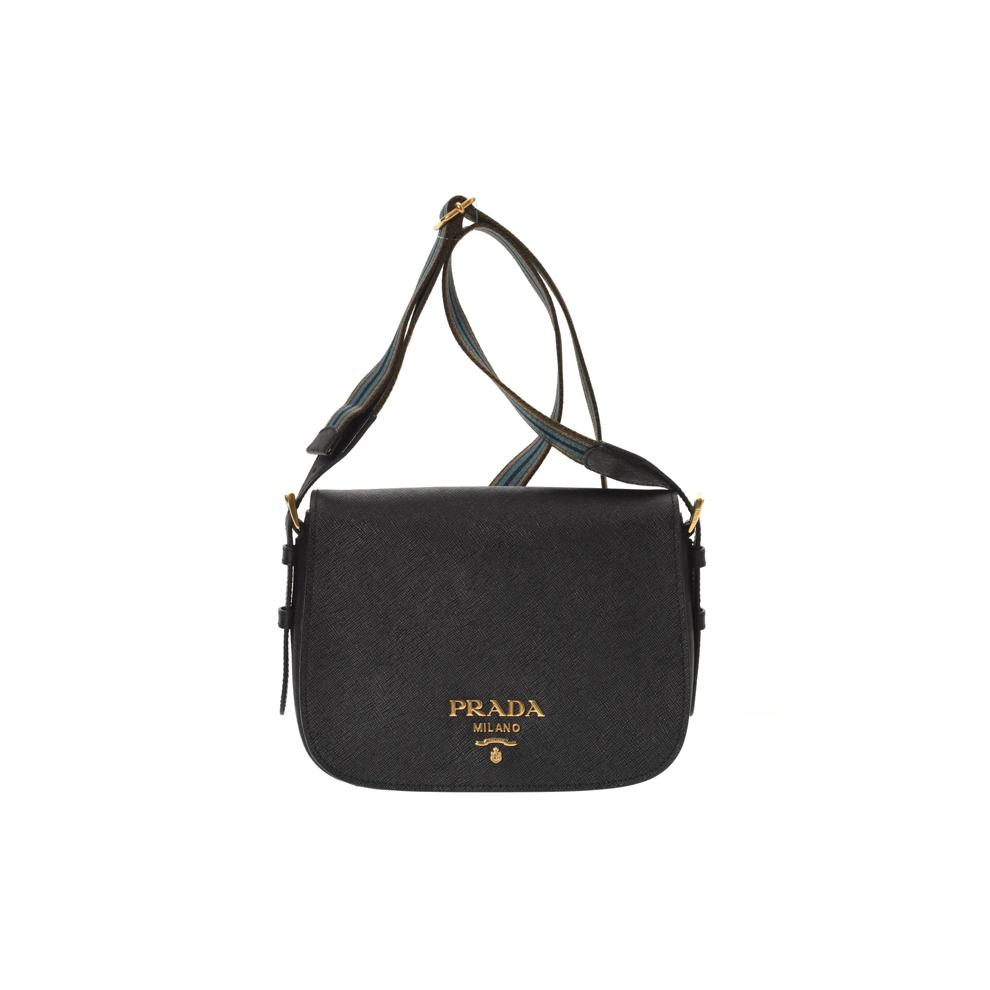 Pre-Owned Prada Saffiano Flap Web Strap Shoulder Bag Small  Crossbody – Image 1 of 7