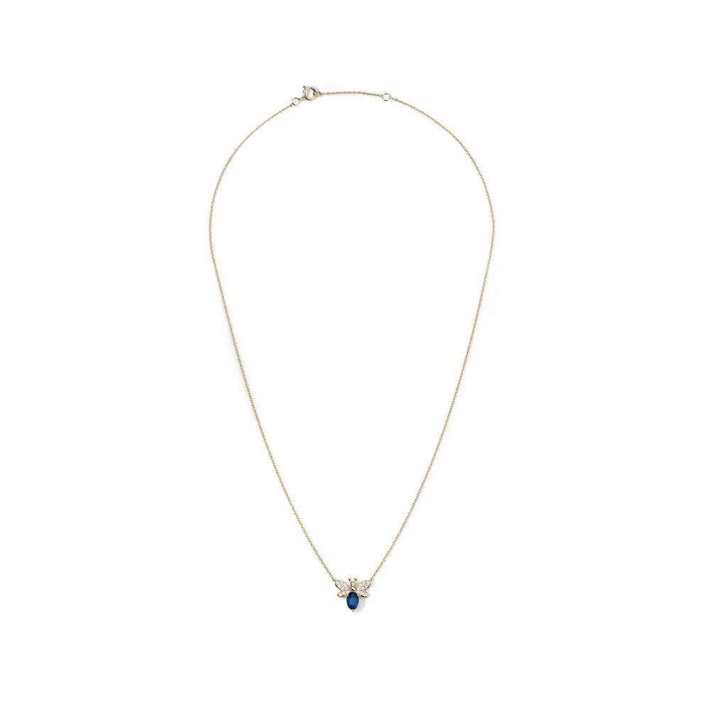 Blue Sapphire &amp; Diamond Bumblebee Pendant Necklace in 10K Yellow Gold (1/8 ct. tw.) – Image 3 of 4