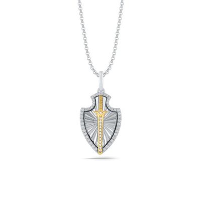 Men's Diamond Shield & Sword Pendant Necklace in Sterling Silver & 10K Yellow Gold (1/3 ct. tw.)