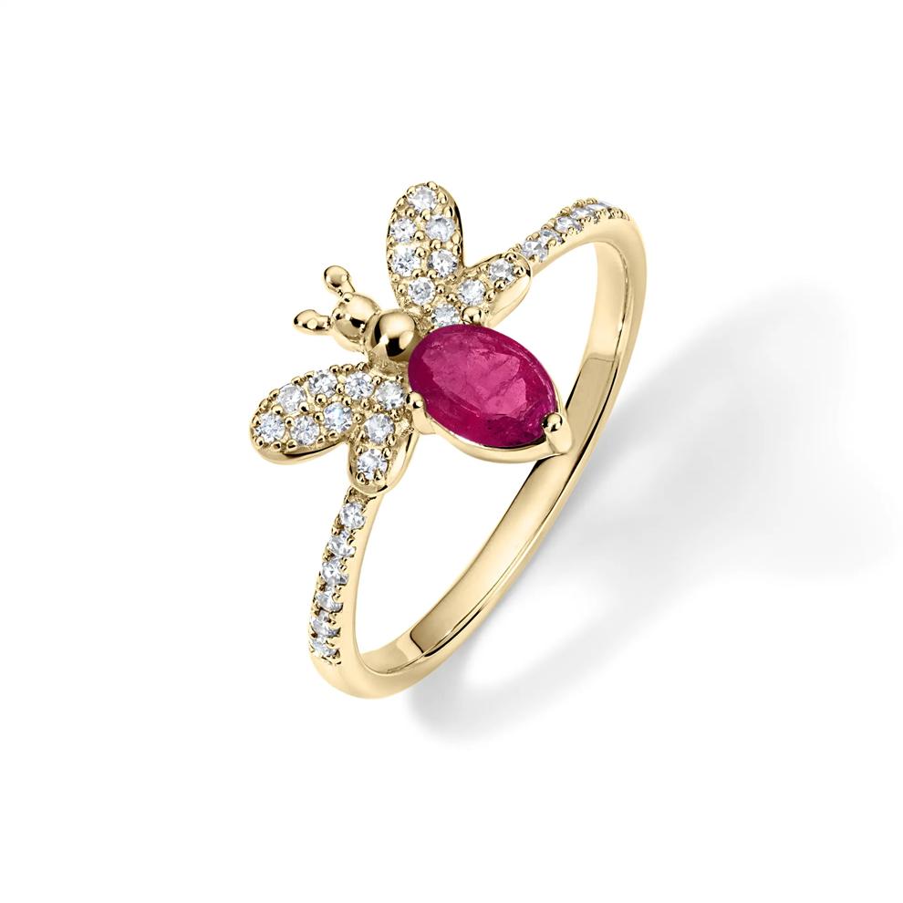 Ruby &amp; Diamond Bumblebee Ring in 10K Yellow Gold (1/4 ct. tw.) – Image 4 of 4