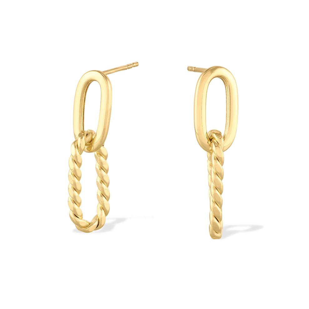 Twisted &amp; Plain Paperclip Drop Earrings in 10K Yellow Gold – Image 1 of 2