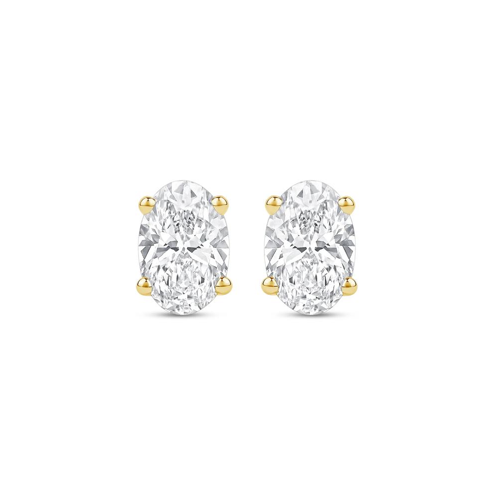 Lab Grown Diamond Oval-Shaped Solitaire Stud Earrings in 14K Yellow Gold (2 ct. tw.) – Image 2 of 3