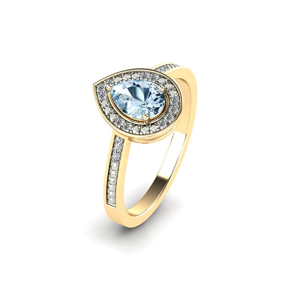 Aquamarine &amp; Diamond Accent Halo Ring in 10K Yellow Gold – Image 4 of 4