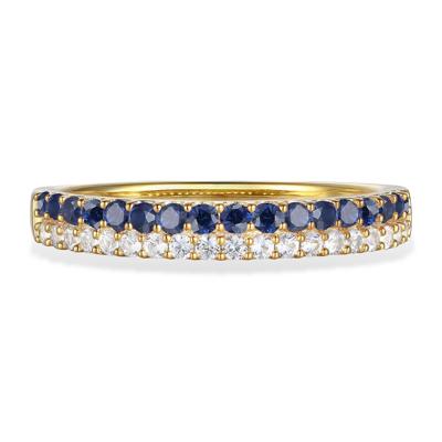 Blue Sapphire & Diamond Double Row Ring in 10K Yellow Gold (1/5 ct. tw.)