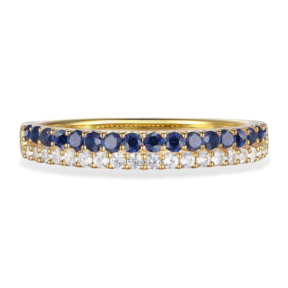 Blue Sapphire &amp; Diamond Double Row Ring in 10K Yellow Gold (1/5 ct. tw.) – Image 1 of 4