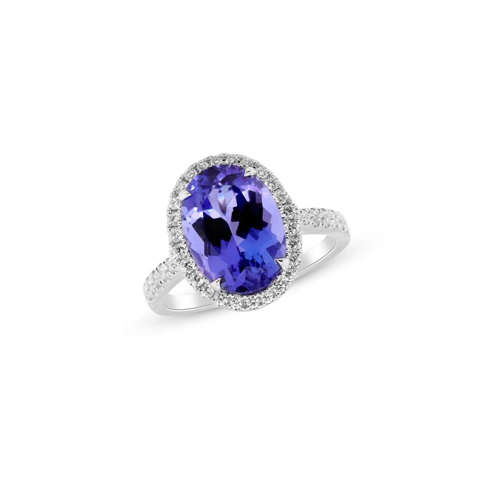 Tanzanite and Diamond Halo Ring in 18K White Gold (3/8 ct. tw.) – Image 4 of 4