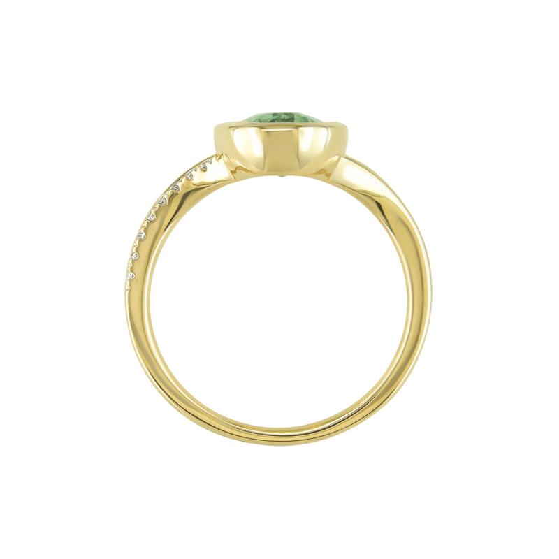 Green Amethyst and Diamond Bezel Ring in 10K Yellow Gold &#40;1/10 ct. tw.&#41; – Image 2 of 3